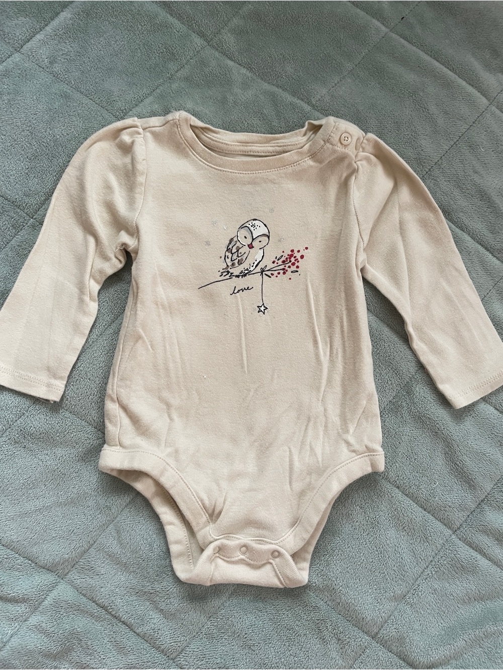 Cream Baby Bodysuit with Owl Print